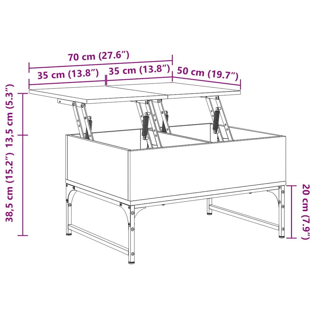 vidaXL Couchtisch Braun Eichen-Optik 70x50x40 cm Holzwerkstoff Metall