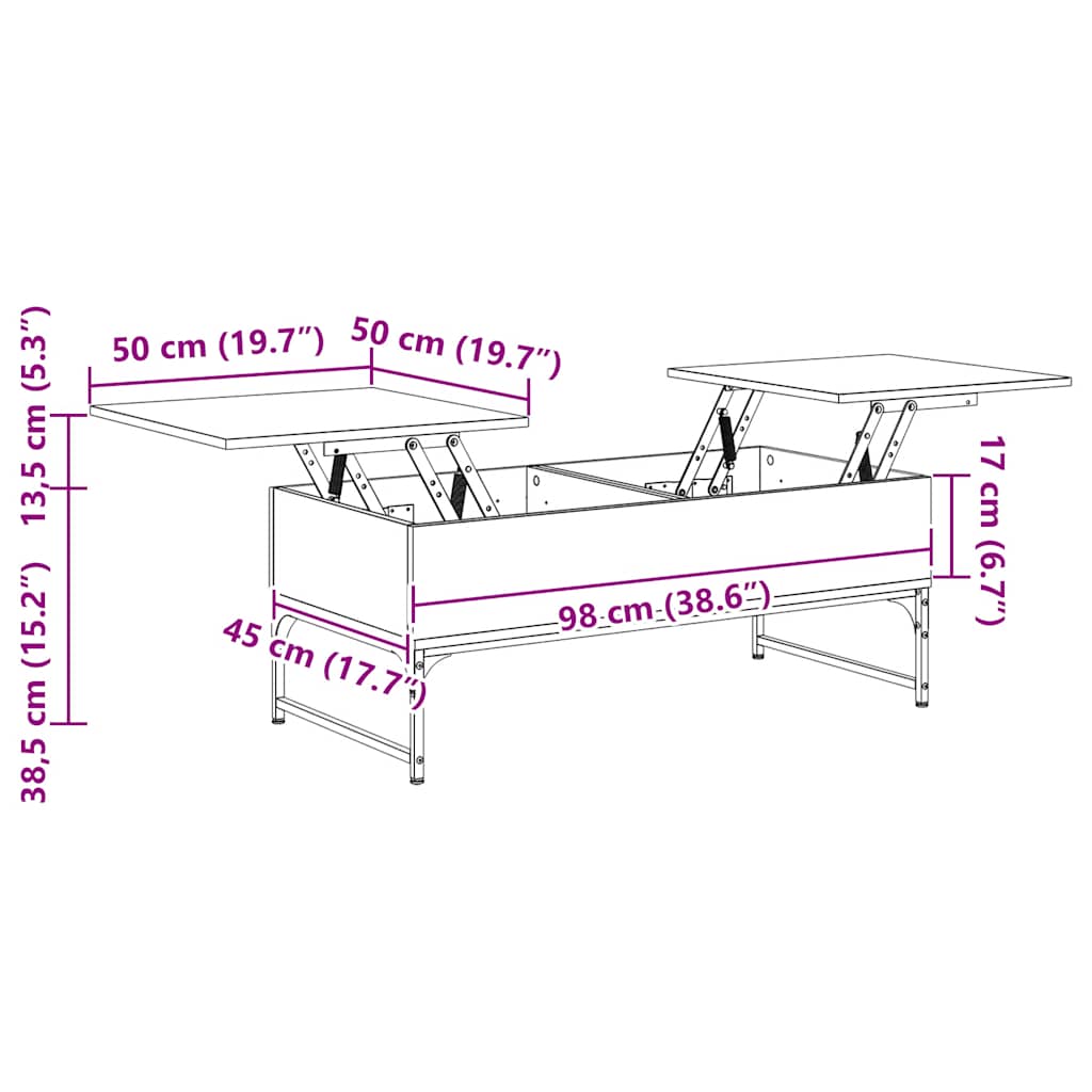 vidaXL Couchtisch Sonoma-Eiche 100x50x40 cm Holzwerkstoff und Metall