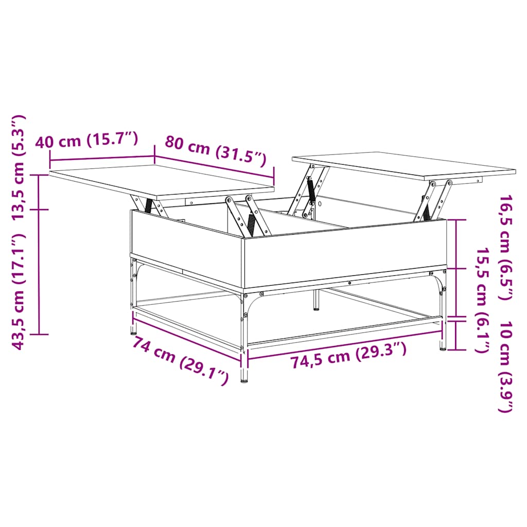 Couchtisch Grau Sonoma 80x80x45 cm Holzwerkstoff und Metall