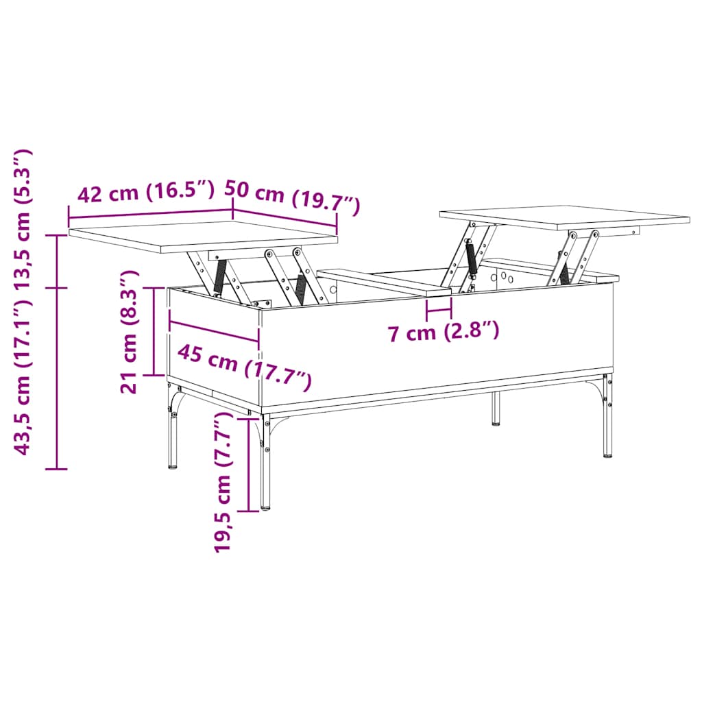 vidaXL Couchtisch Braun Eichen-Optik 100x50x45 cm Holzwerkstoff Metall