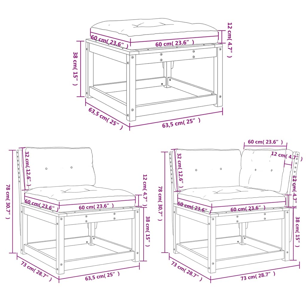 vidaXL 4tlg. Garten-Lounge-Set mit Kissen Wachsbraun Massivholz Kiefer