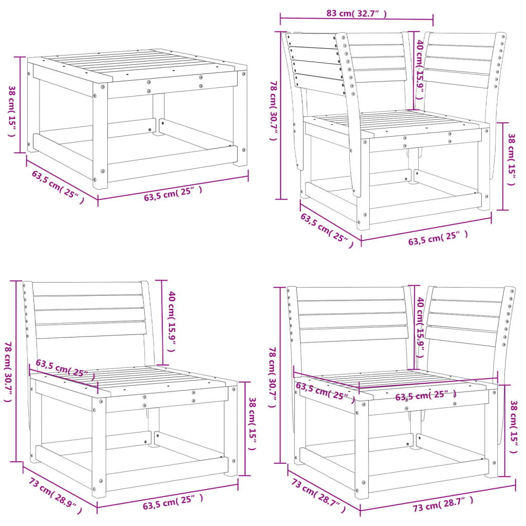 vidaXL 5-tlg. Garten-Lounge-Set Massivholz Kiefer