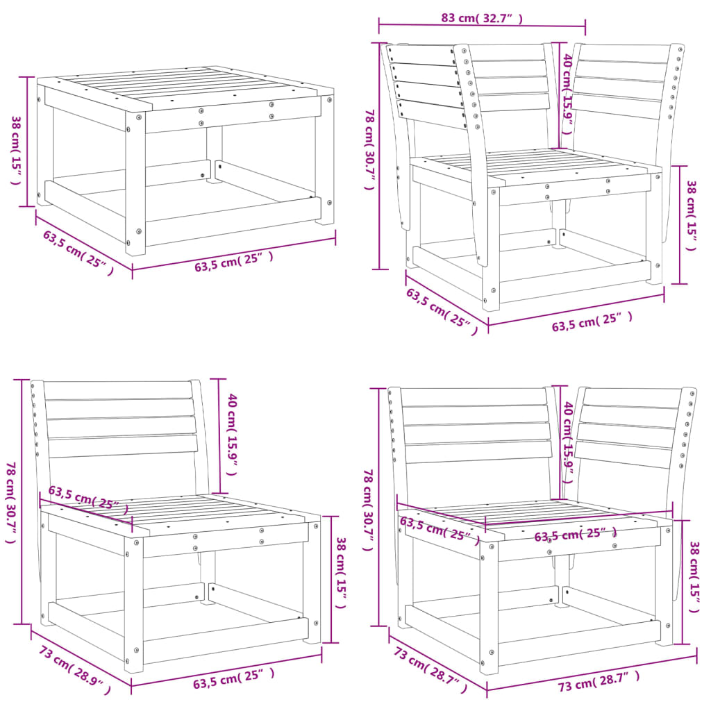 vidaXL 5-tlg. Garten-Lounge-Set Wachsbraun Massivholz Kiefer