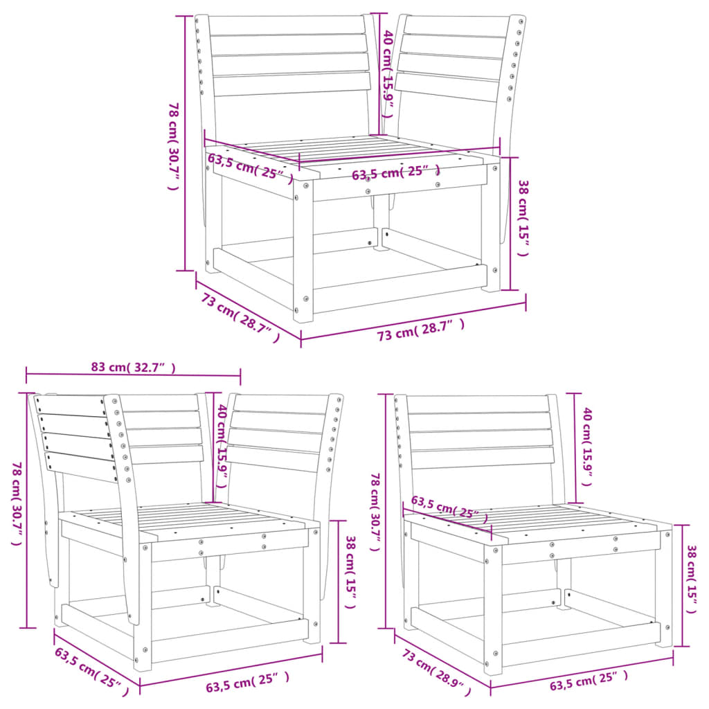 vidaXL Salon de jardin 5 pcs Bois de pin imprégné