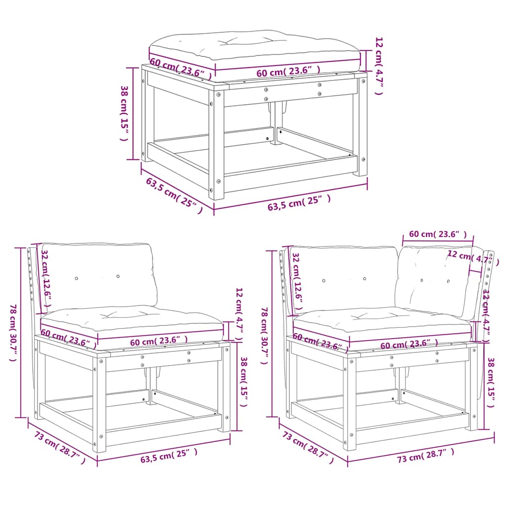 5-tlg. Garten-Sofagarnitur mit Kissen Wachsbraun Kiefernholz