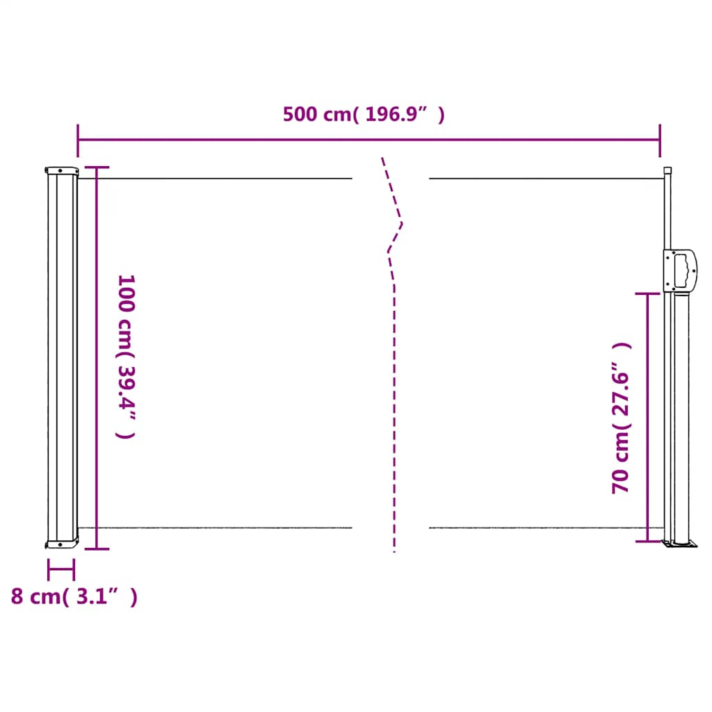 vidaXL Seitenmarkise Ausziehbar Braun 100x500 cm