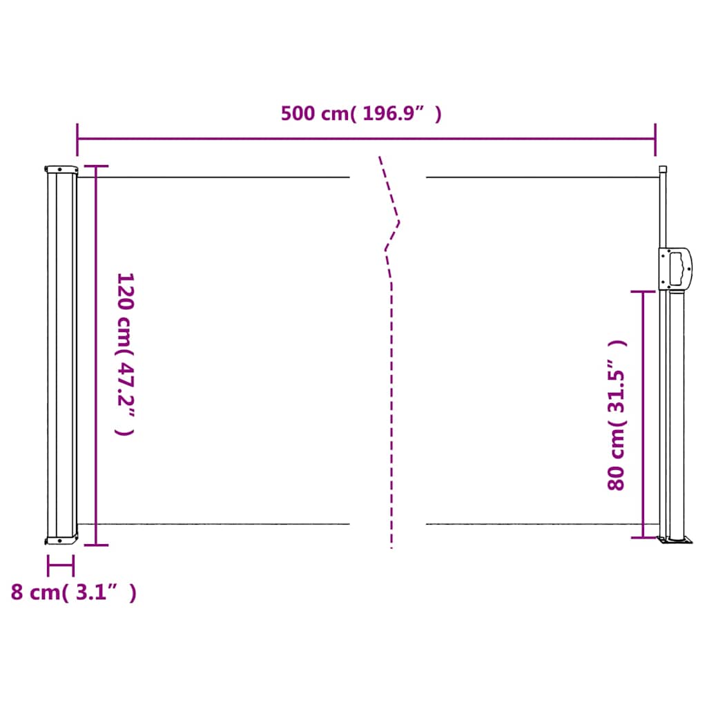 vidaXL Seitenmarkise Ausziehbar Weiß 120x500 cm