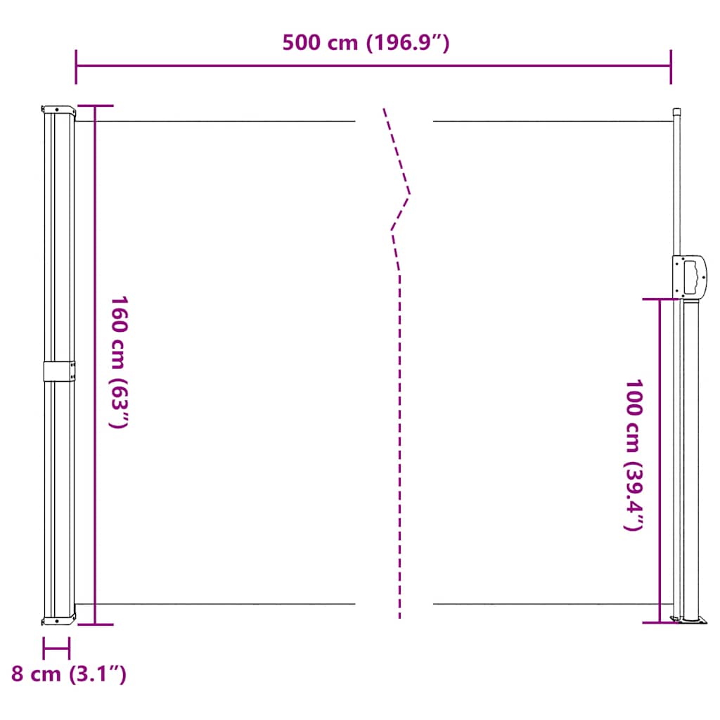 vidaXL Store latéral rétractable crème 160x500 cm