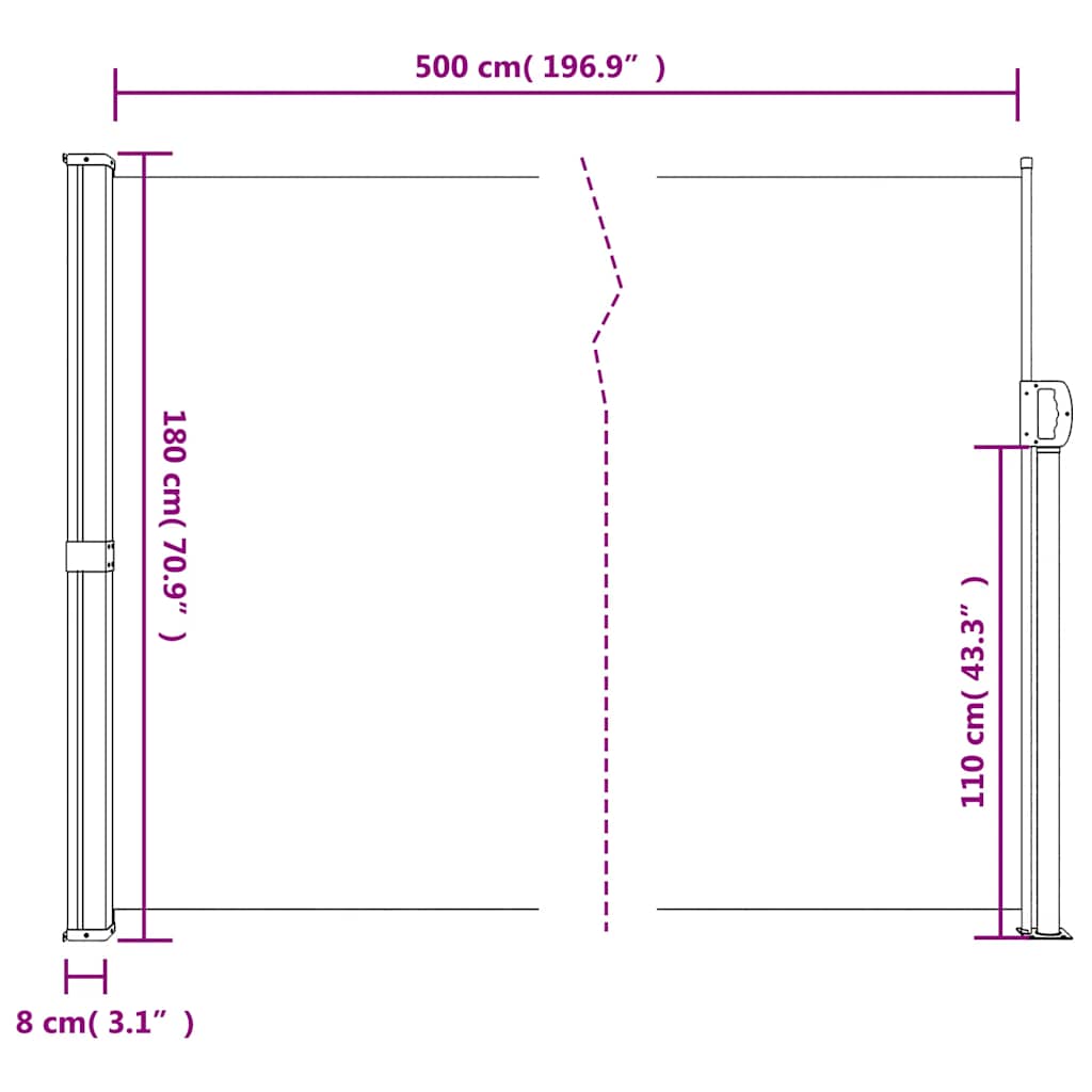 vidaXL Seitenmarkise Ausziehbar Taupe 180x500 cm