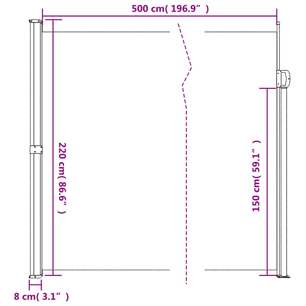vidaXL Seitenmarkise Ausziehbar Schwarz 220x500 cm