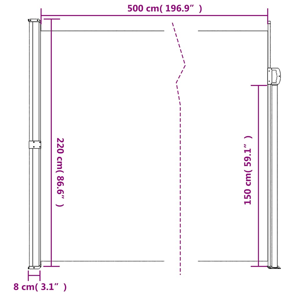 vidaXL Seitenmarkise Ausziehbar Weiß 220x500 cm