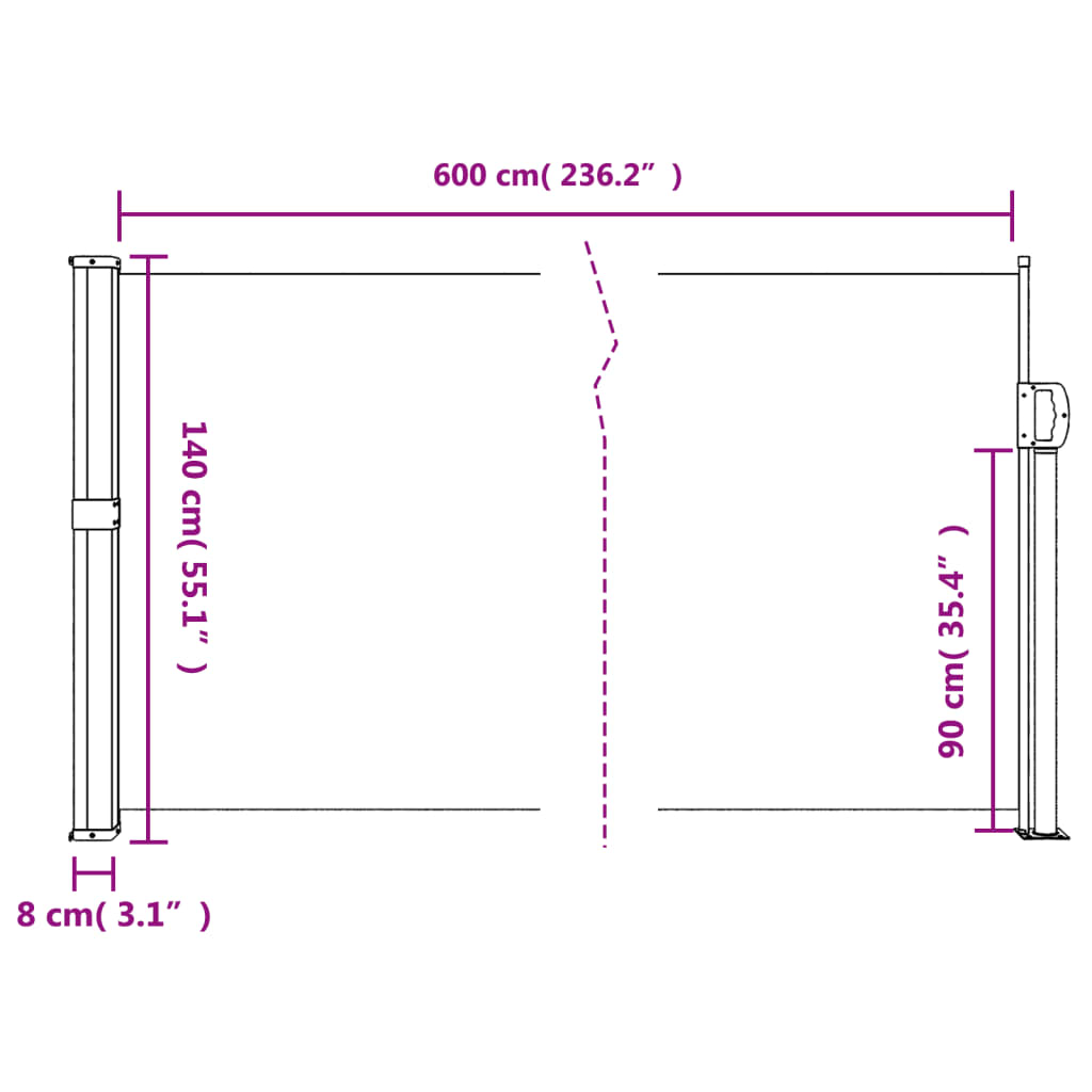 vidaXL Seitenmarkise Ausziehbar Blau 140x600 cm