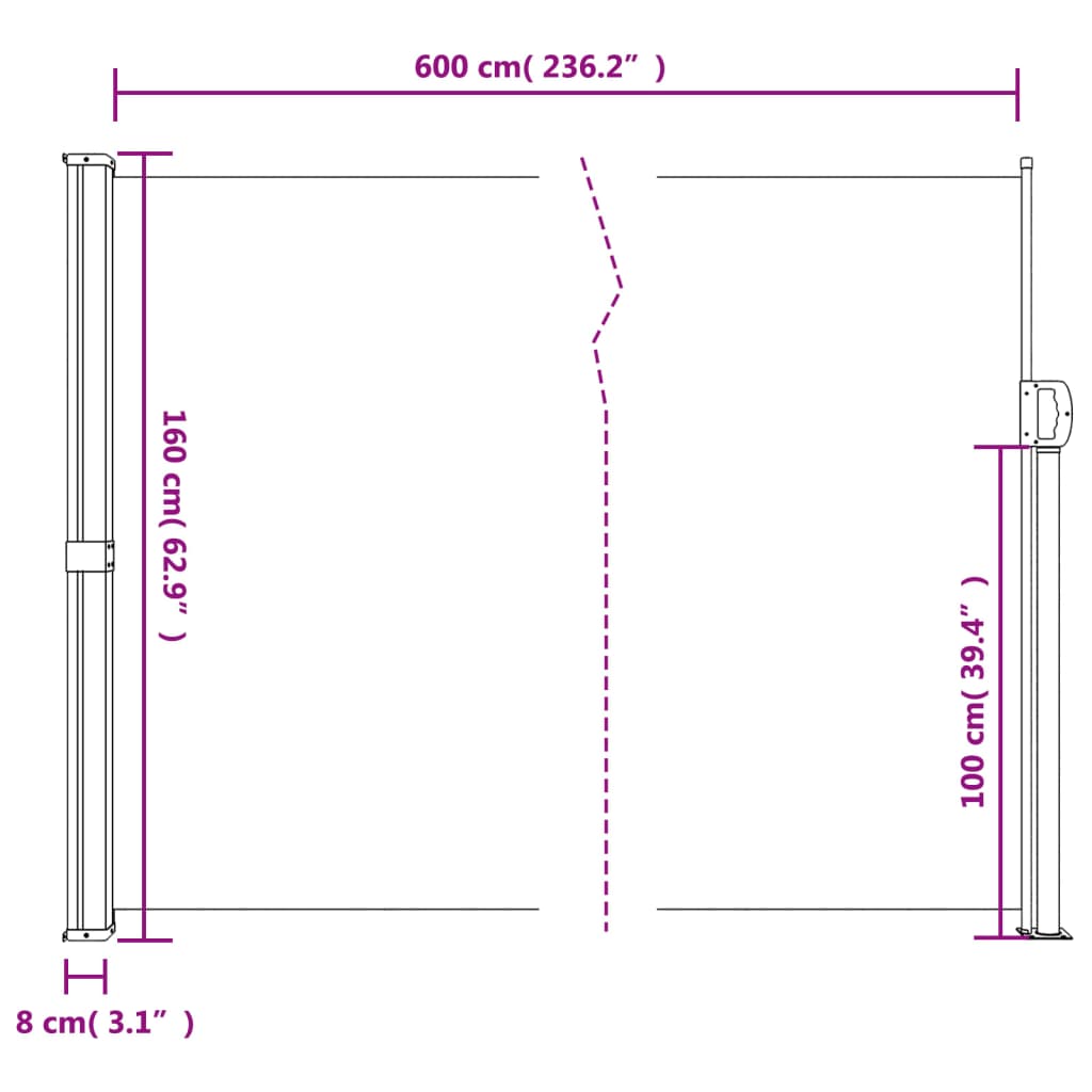 vidaXL Seitenmarkise Ausziehbar Terrakottarot 160x600 cm