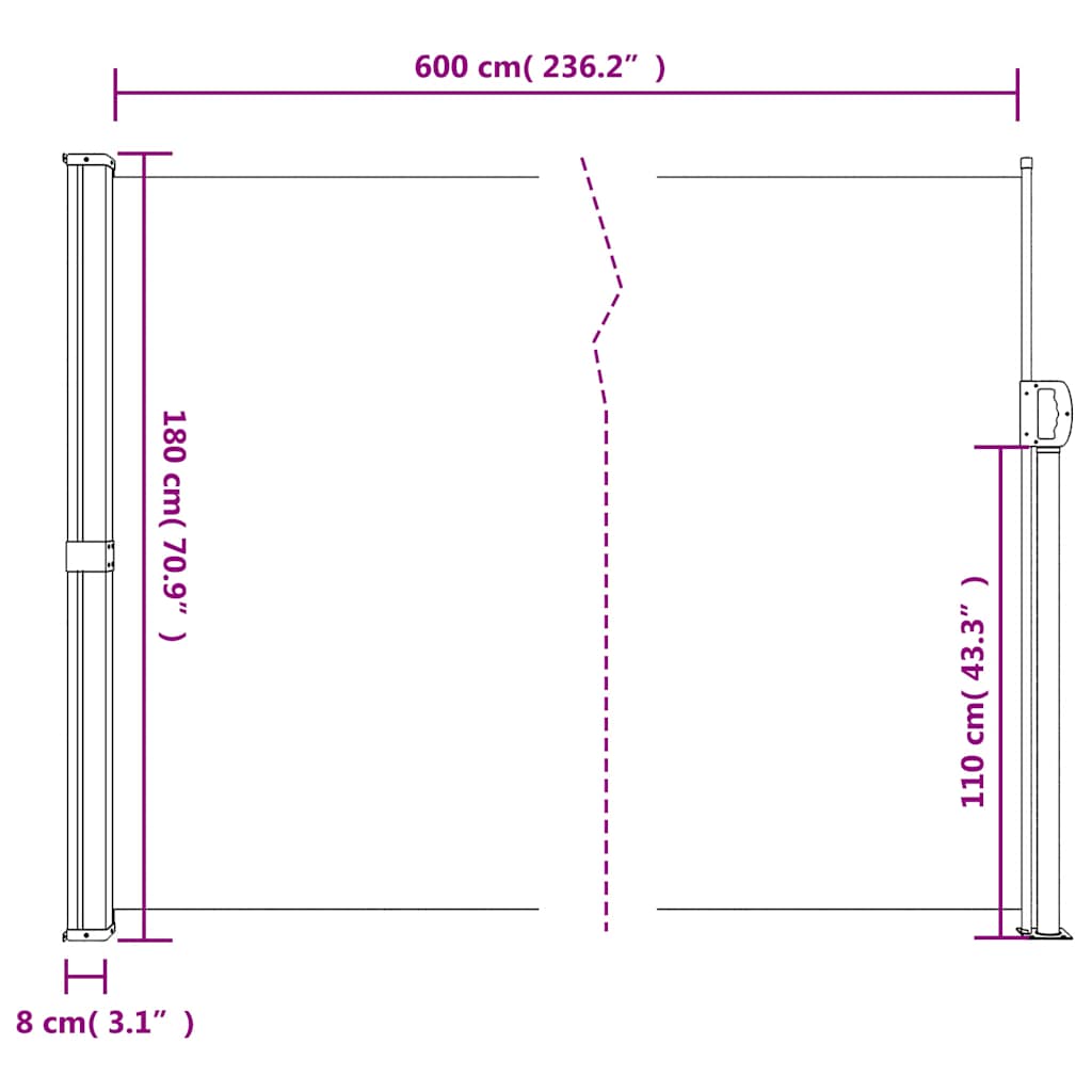 vidaXL Seitenmarkise Ausziehbar Beige 180x600 cm