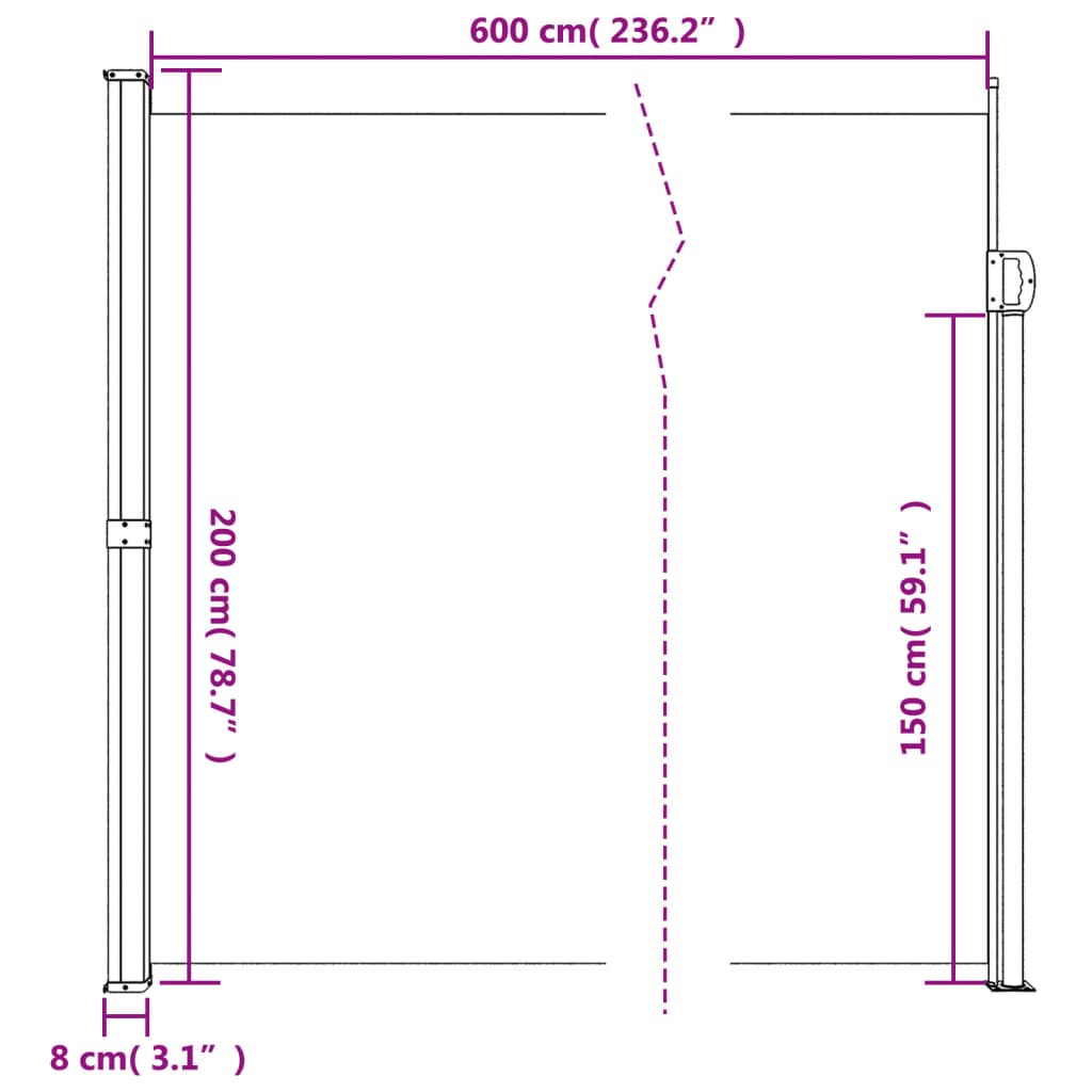 Store latéral rétractable vidaXL bleu 200x600 cm