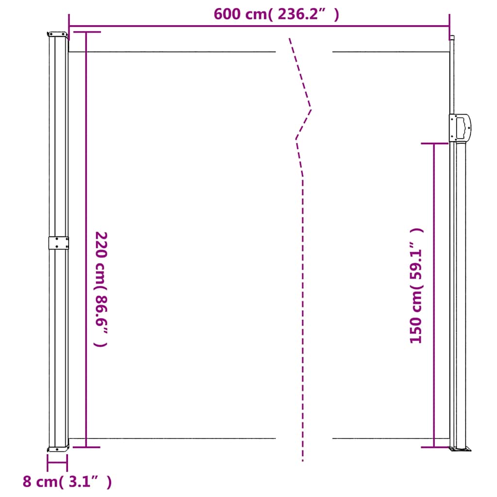 Store latéral rétractable vidaXL Vert foncé 220x600 cm