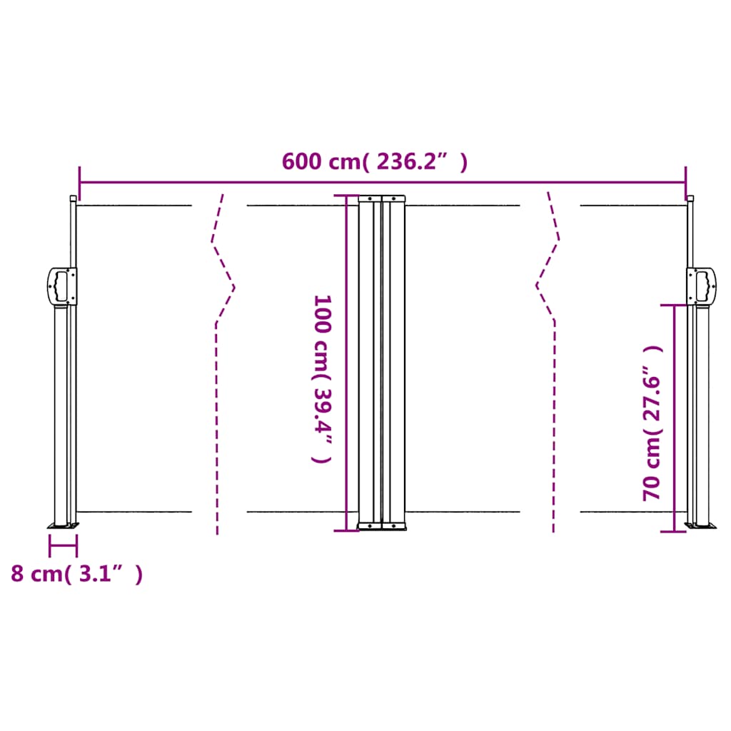vidaXL Seitenmarkise Ausziehbar Weiß 100x600 cm