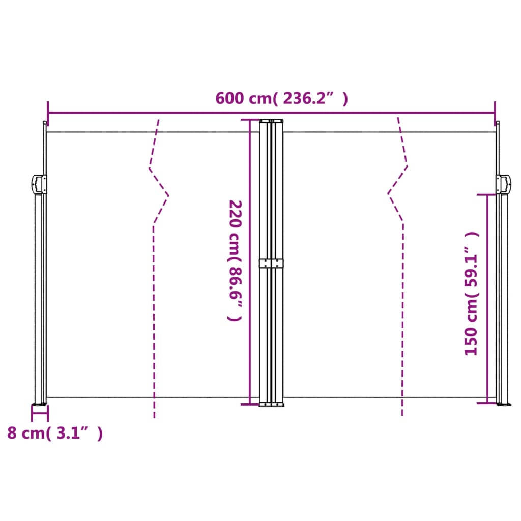 vidaXL Seitenmarkise Ausziehbar Terrakottarot 220x600 cm