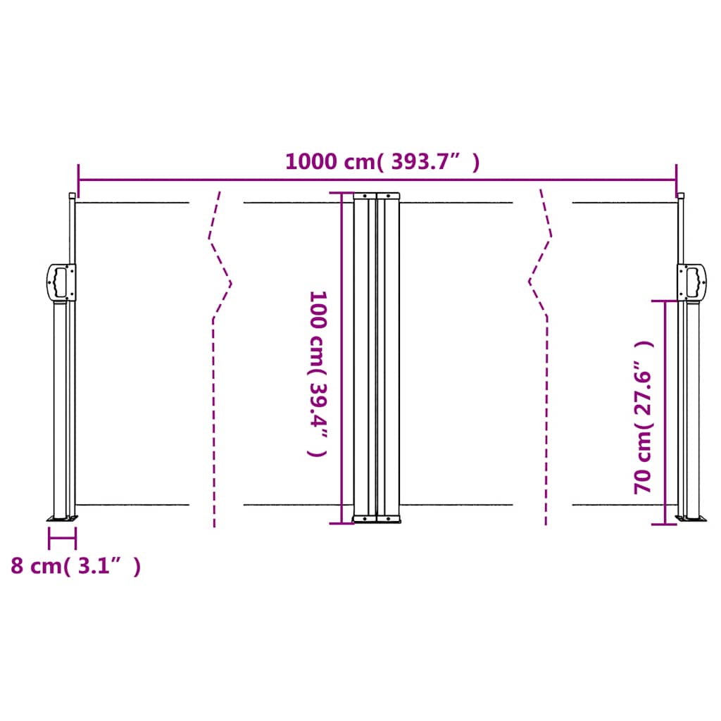 vidaXL Seitenmarkise Ausziehbar Schwarz 100x1000 cm