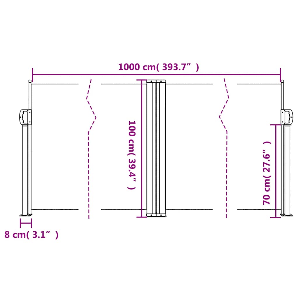 vidaXL Seitenmarkise Ausziehbar Creme 100x1000 cm