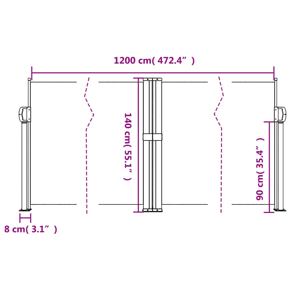 Store latéral rétractable vidaXL Taupe 140x1200 cm