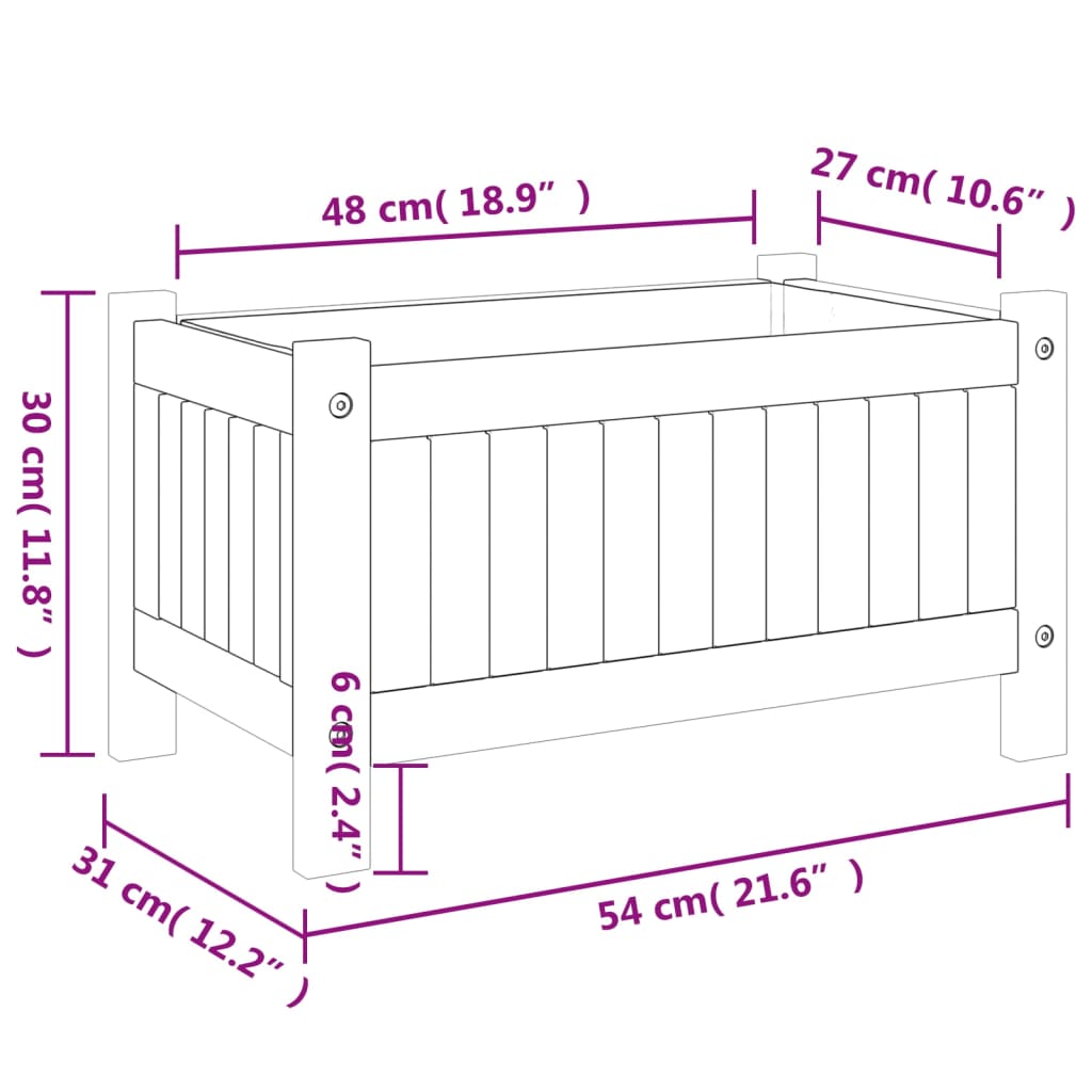 vidaXL Pflanzkübel mit Einlage 54x31x30 cm Massivholz Akazie