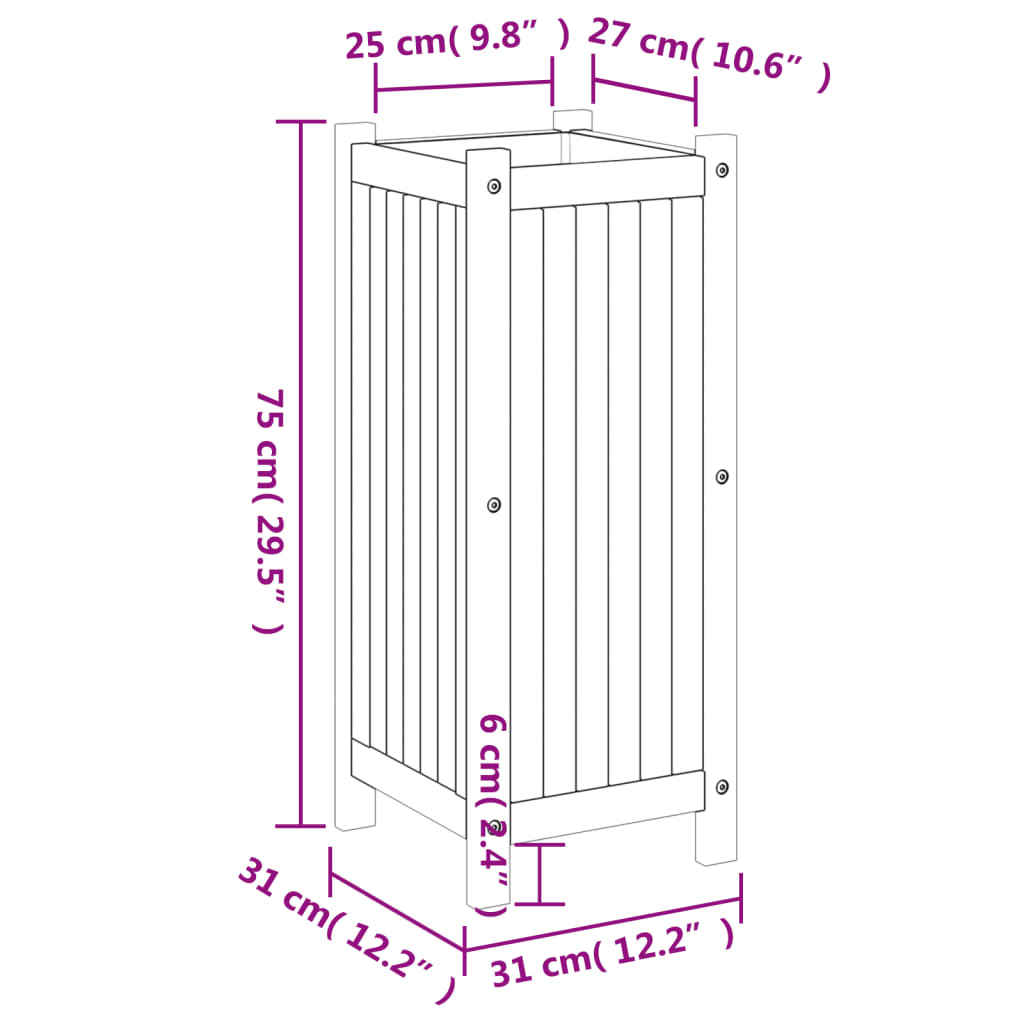 vidaXL Pflanzkübel mit Einlage 31x31x75 cm Massivholz Akazie