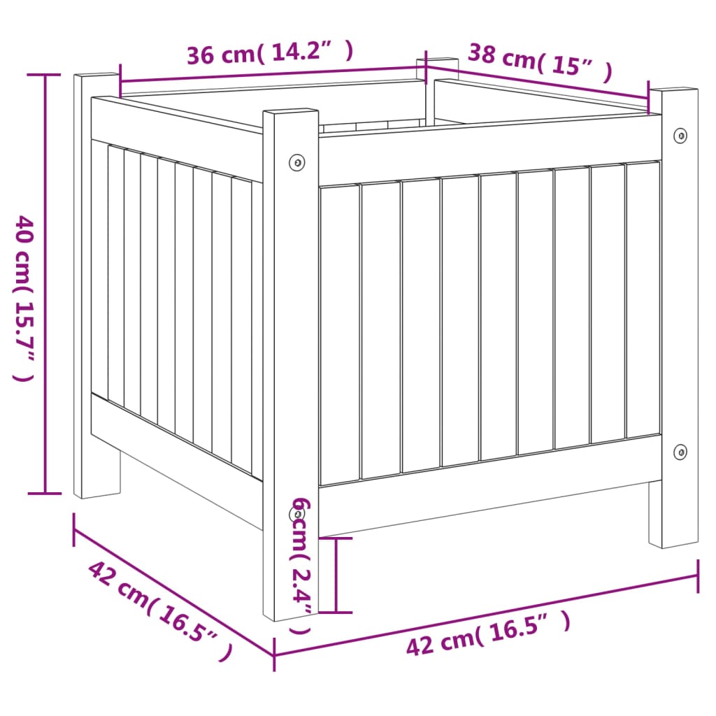 vidaXL Pflanzkübel mit Einlage 42x42x40 cm Massivholz Akazie