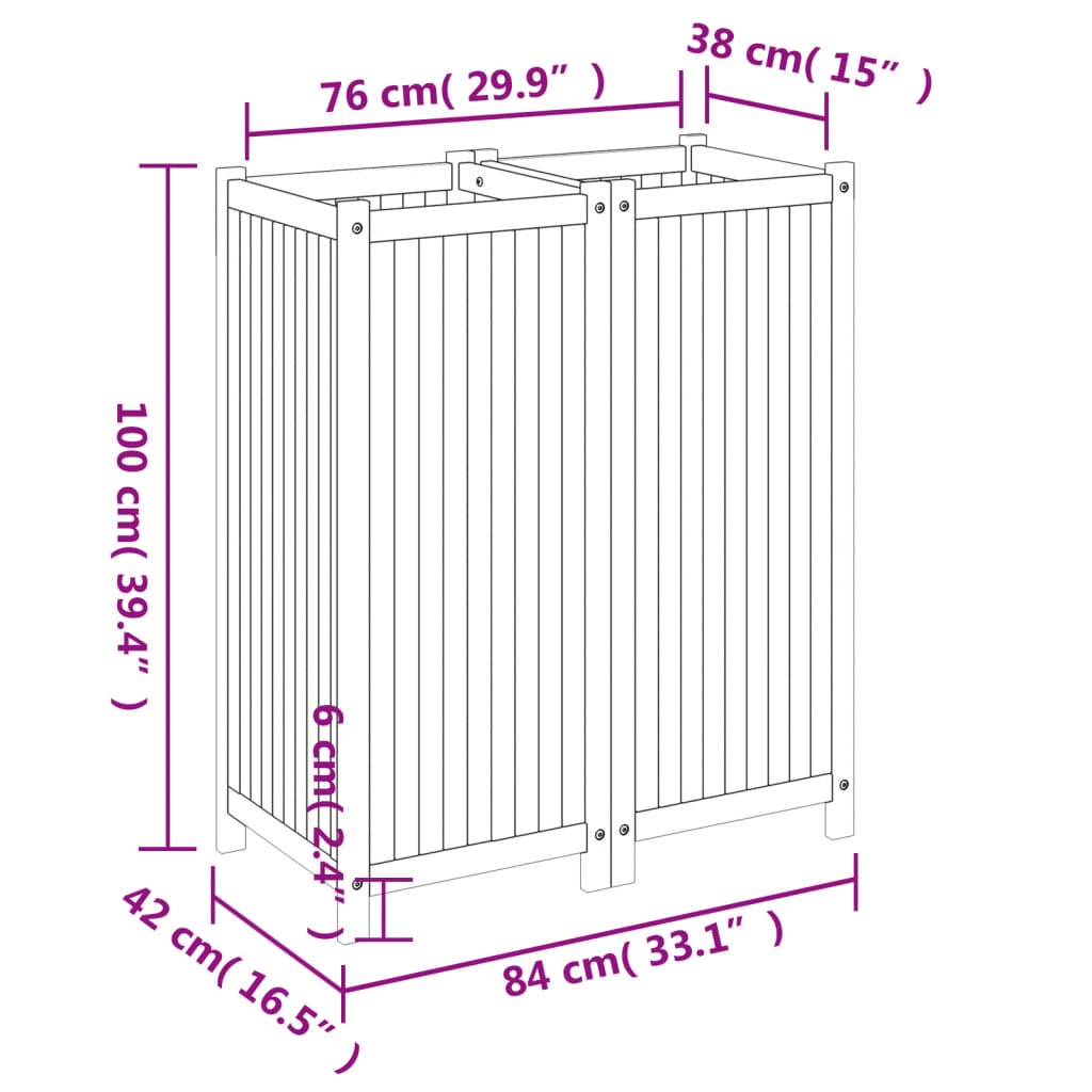 vidaXL Pflanzkübel mit Einlage 84x42x100 cm Massivholz Akazie