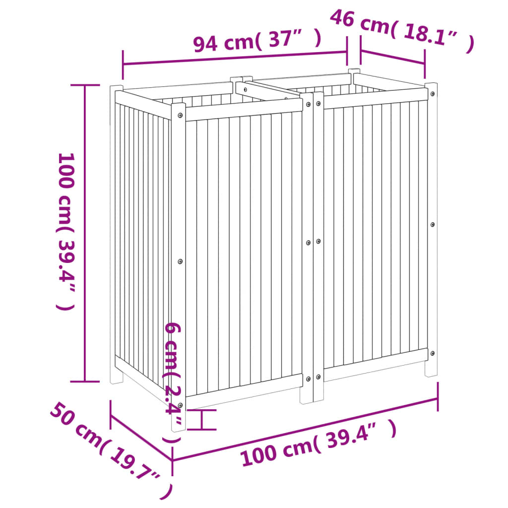 vidaXL Pflanzkübel mit Einlage 100x50x100 cm Massivholz Akazie