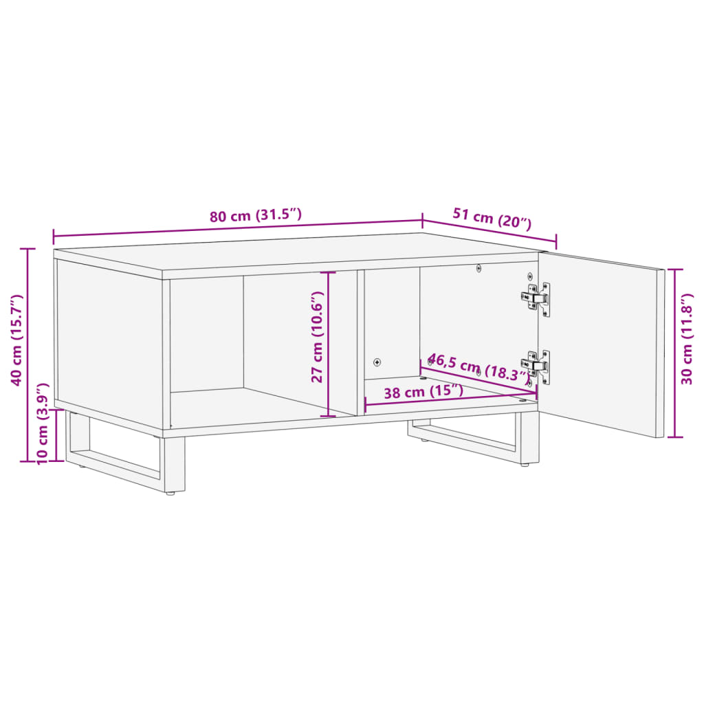 vidaXL Couchtisch 80x51x40 cm Massivholz Akazie