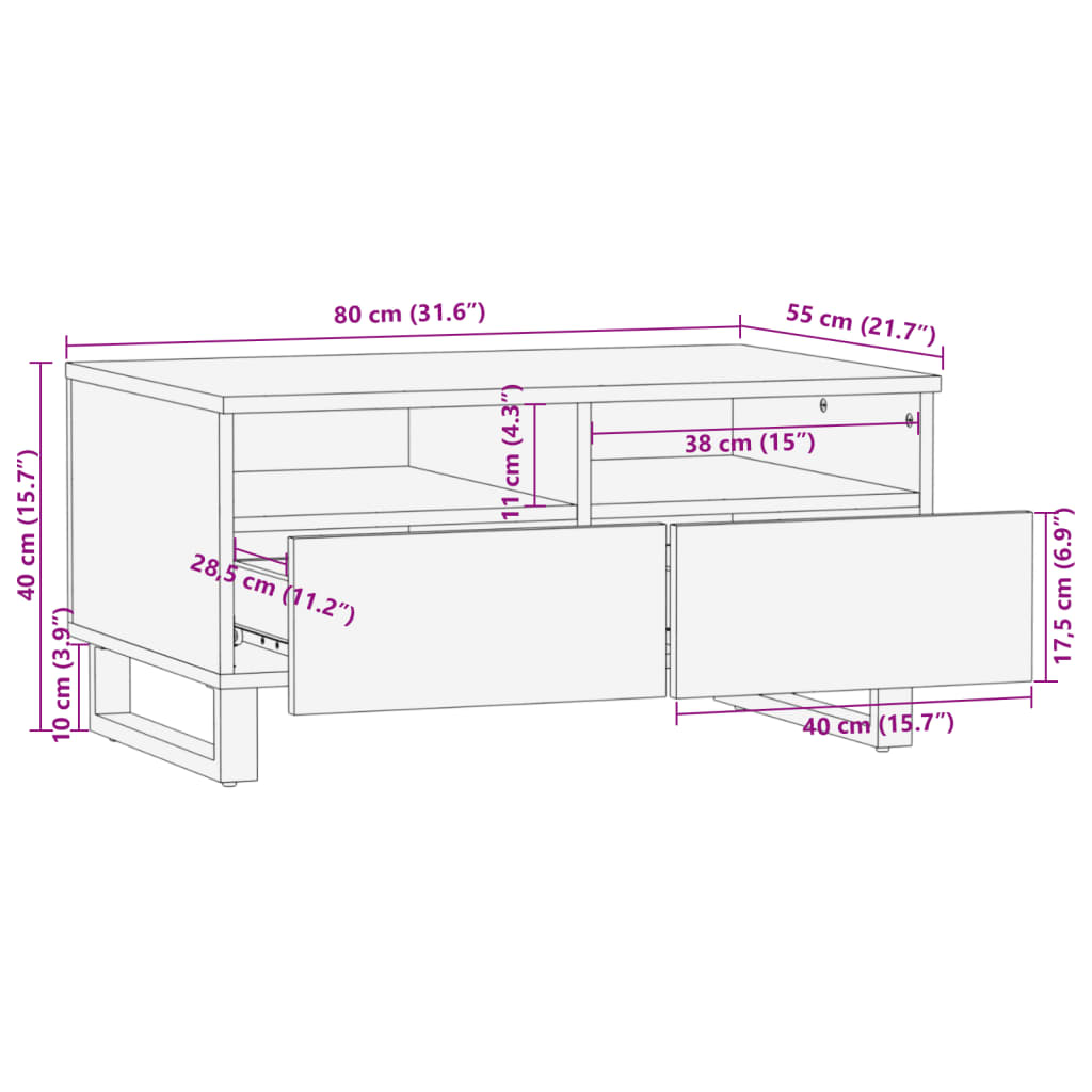 vidaXL Couchtisch Braun 80x55x40 cm Massivholz Mango