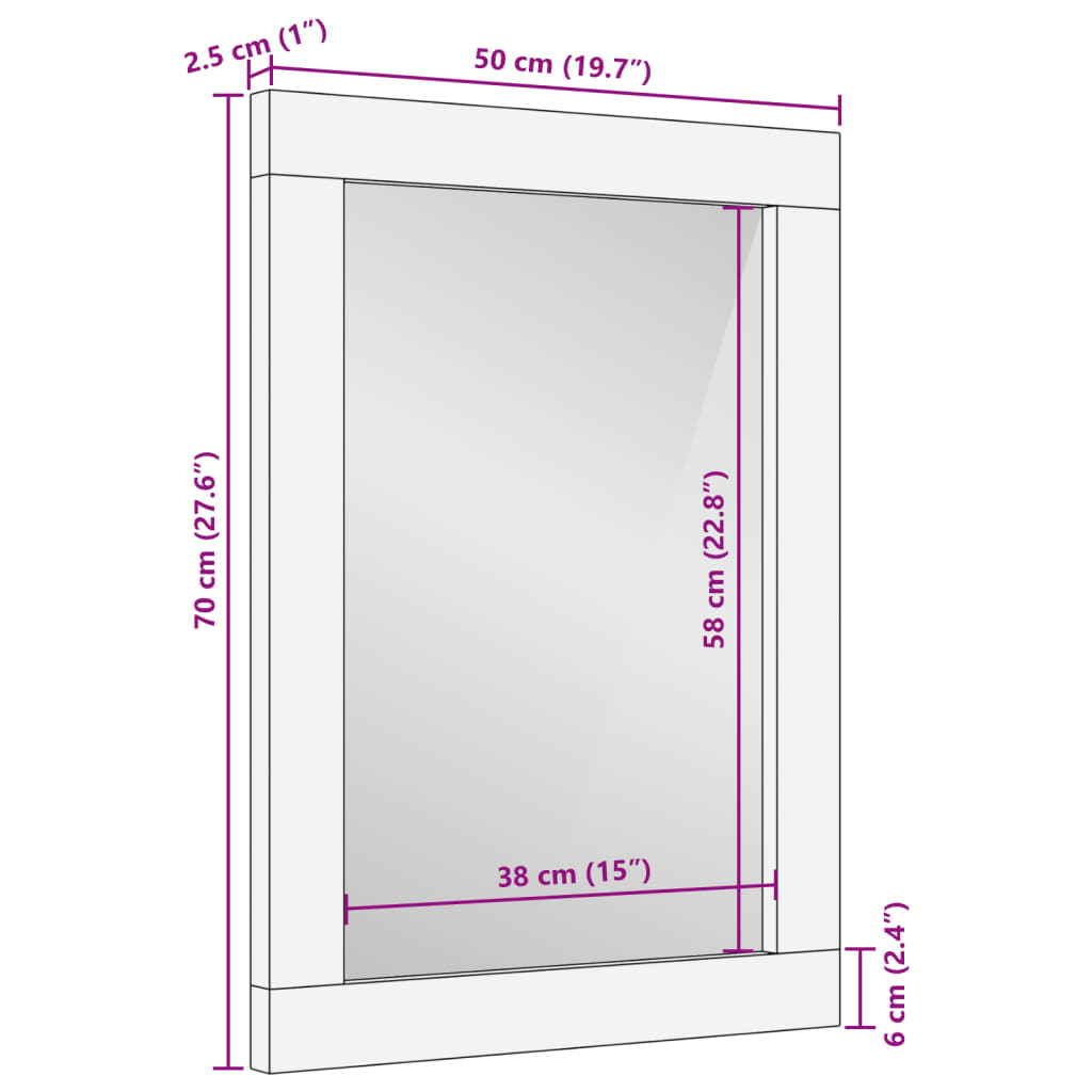 vidaXL Badspiegel 50x70 cm Raues Massivholz Mango und Glas
