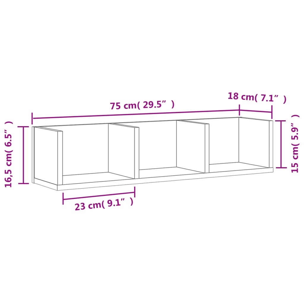 vidaXL Armoires murales 2 pcs Gris béton 75x18x16,5 cm Bois d'ingénierie