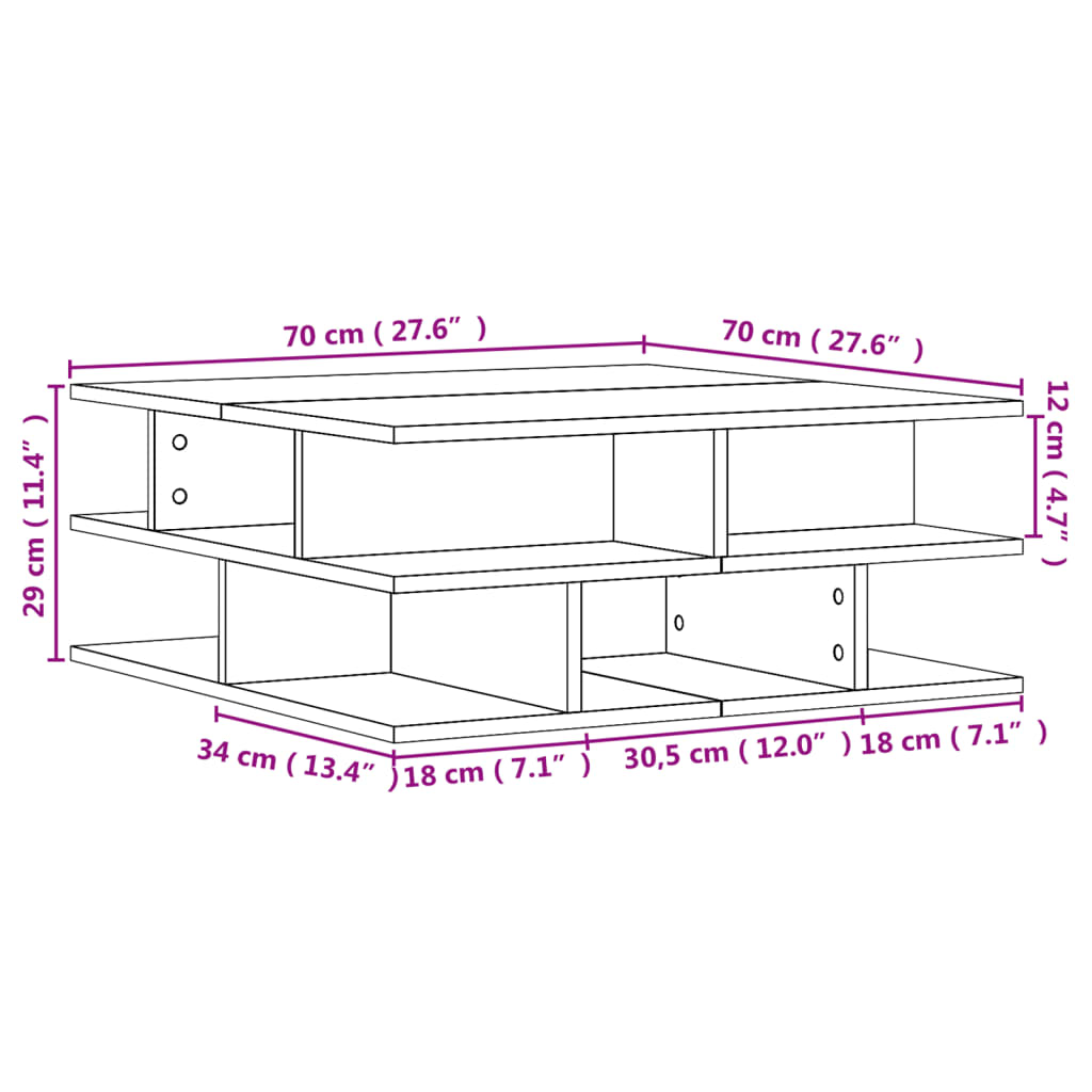 vidaXL Table basse gris béton 70x70x29 cm aggloméré