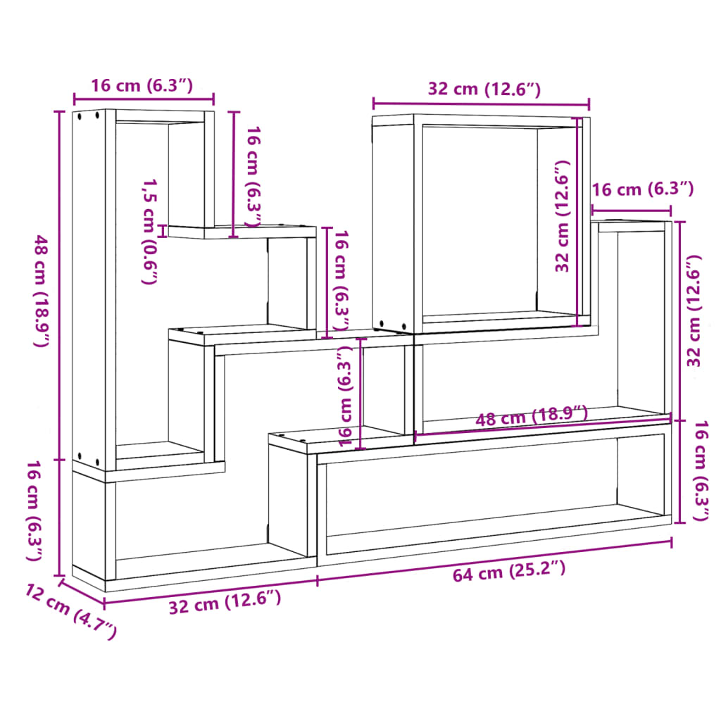 vidaXL Étagère murale chêne fumé 96x12x64 cm en bois d'ingénierie