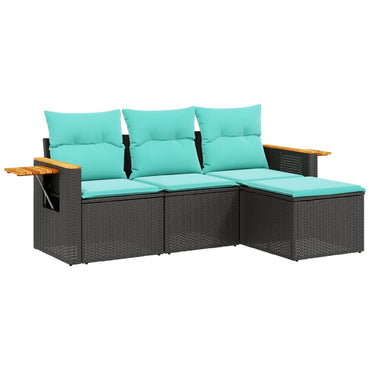 vidaXL 4-tlg. Garten-Sofagarnitur mit Kissen Schwarz Poly Rattan