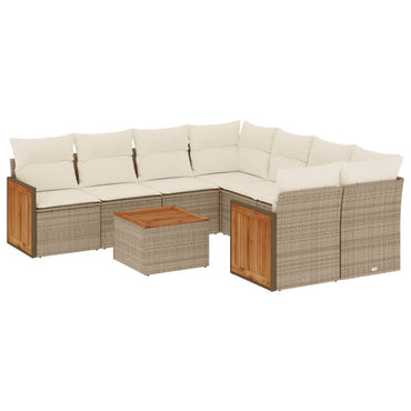 vidaXL Salon de jardin 9 pcs avec coussins Résine tressée Beige