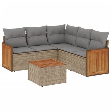 vidaXL 6-tlg. Garten-Sofagarnitur mit Kissen Beige Poly Rattan