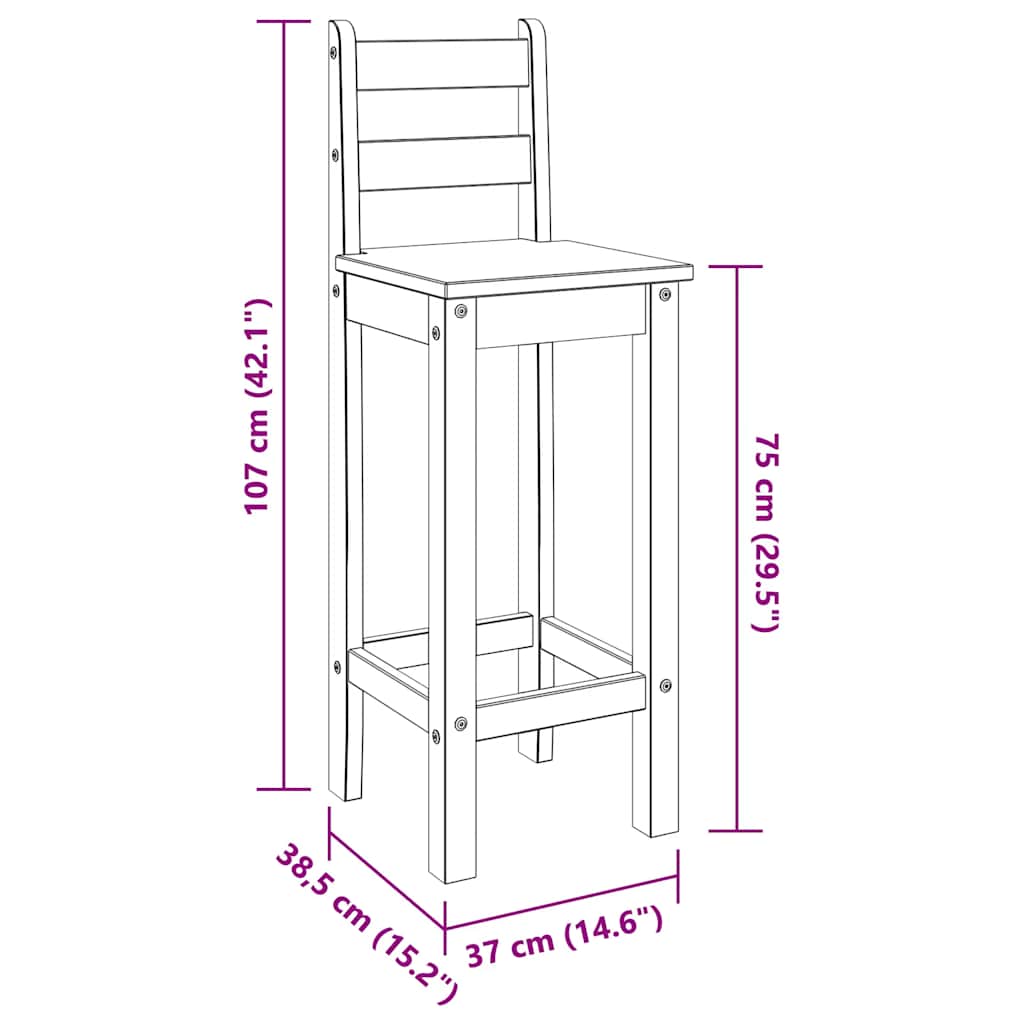 vidaXL Tabourets de bar 2 pcs Bois de pin massif