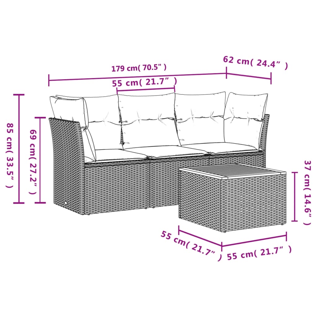 vidaXL 4-tlg. Garten-Sofagarnitur mit Kissen Beige Poly Rattan