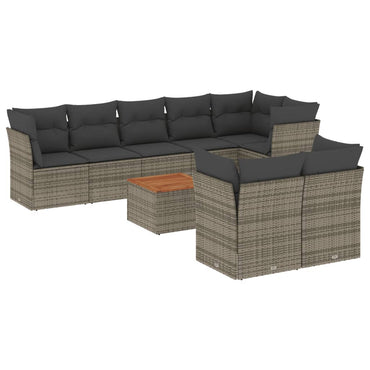 vidaXL Salon de jardin 9 pcs avec coussins Résine tressée Gris