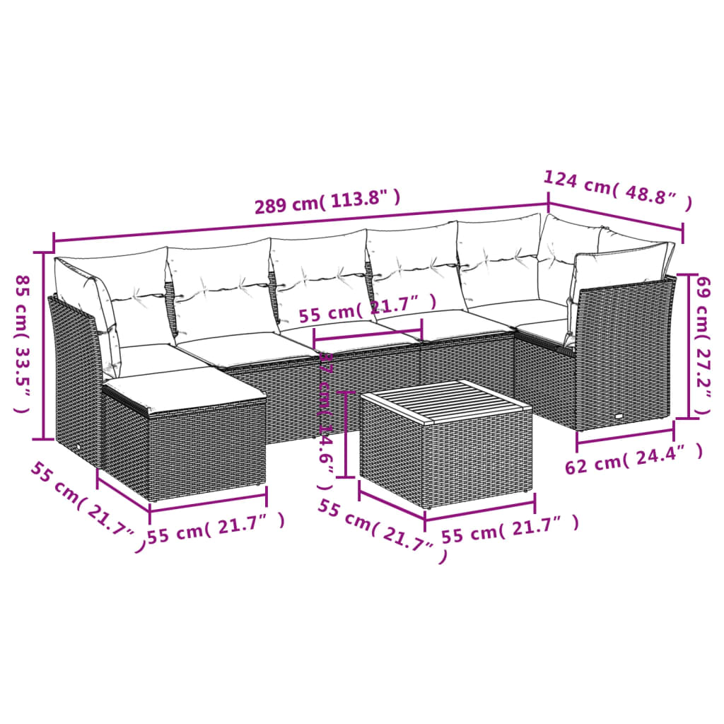 vidaXL 8-tlg. Garten-Sofagarnitur mit Kissen Beige Poly Rattan