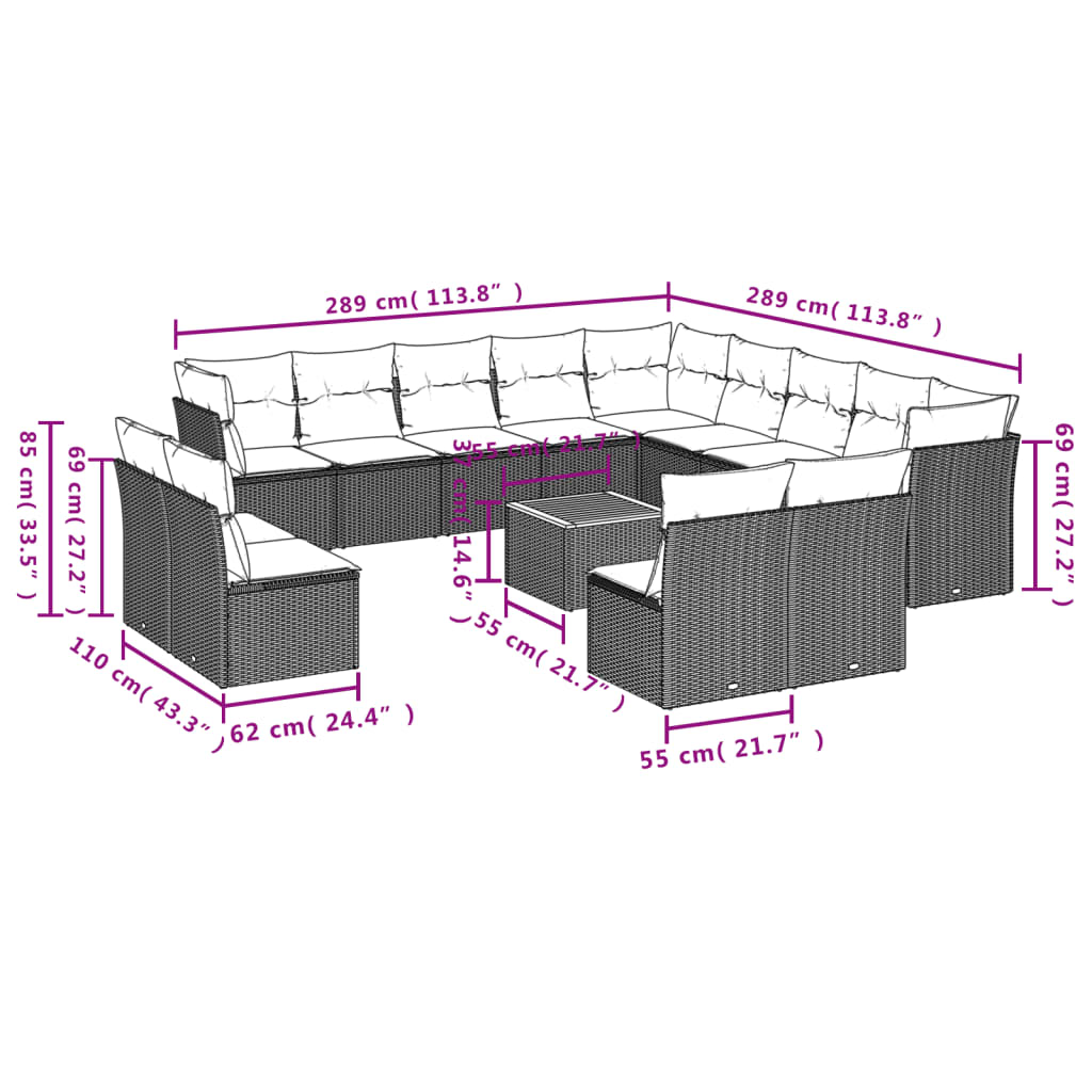 vidaXL Ensemble de canapés de jardin 14 pcs avec coussins gris en résine tressée