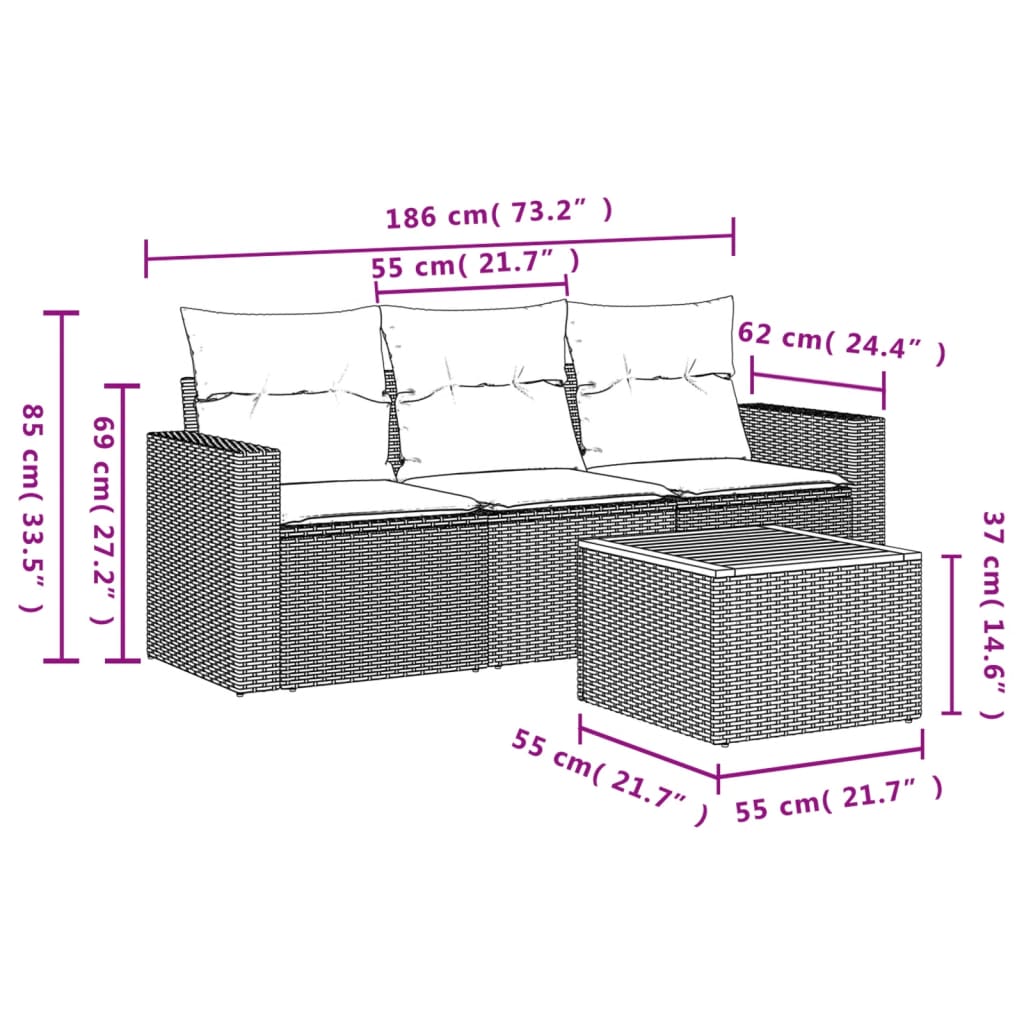 vidaXL 4-tlg. Garten-Sofagarnitur mit Kissen Beige Poly Rattan