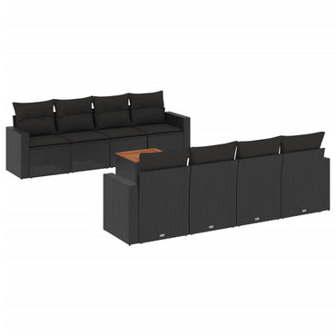 vidaXL Salon de jardin 9 pcs avec coussins Noir Résine tressée