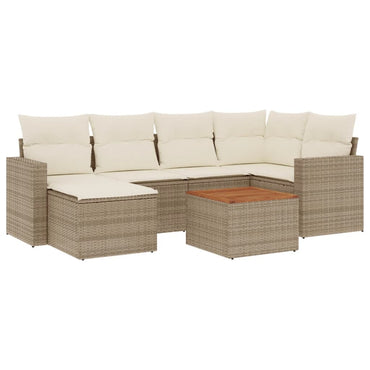 vidaXL Salon de jardin 7 pièces avec coussins en résine tressée beige