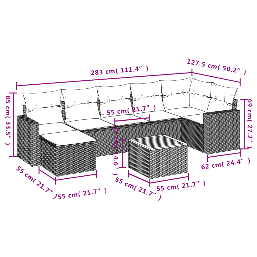 vidaXL Ensemble de canapés de jardin 8 pièces avec coussins résine tressée noir