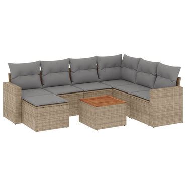 vidaXL Canapé d'angle de jardin 8 pcs avec coussins Résine tressée Beige