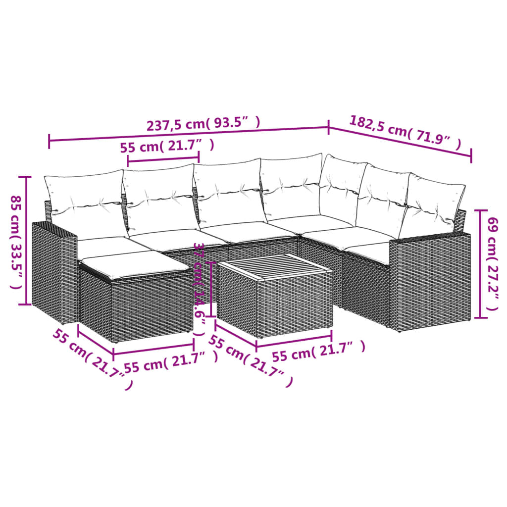 vidaXL Ensemble de canapés de jardin 8 pièces avec coussins en résine tressée grise